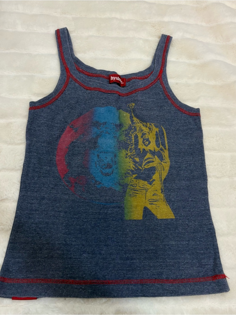 Hysteric Glamour Blue Tank with Multicolor Graphic and Red Trim